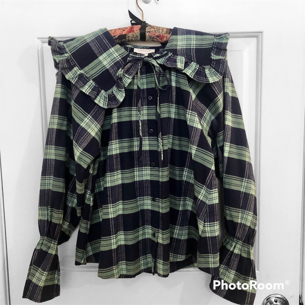 NWT Topshop Plaid Ruffle Blouse